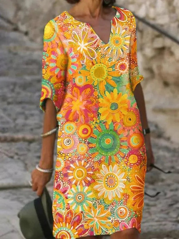 Damklänning | V-ringning med Blommönster | Feminin & Bekväm | Polyester