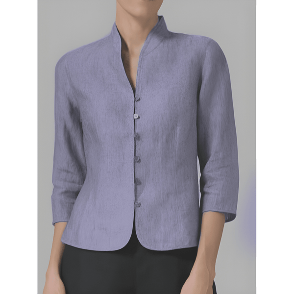 Damblus | Chambray med Ståkrage | Elegant & Lättviktig | Polyester/Spandex