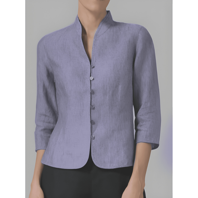 Damblus | Chambray med Ståkrage | Elegant & Lättviktig | Polyester/Spandex