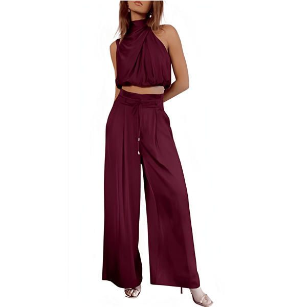 Tvådelad Damkostym | Sommarset med Ärmlös Crop Top | Avslappnad & Trendig | Polyester