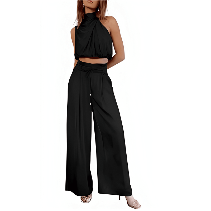 Tvådelad Damkostym | Sommarset med Ärmlös Crop Top | Avslappnad & Trendig | Polyester