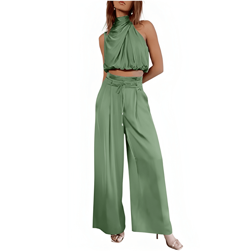 Tvådelad Damkostym | Sommarset med Ärmlös Crop Top | Avslappnad & Trendig | Polyester