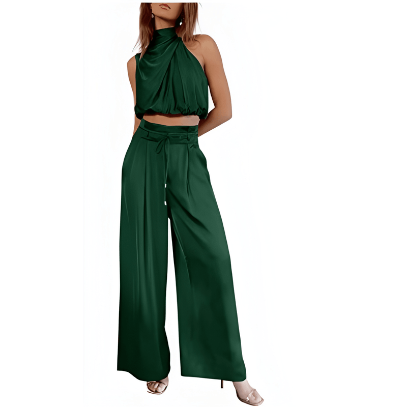 Tvådelad Damkostym | Sommarset med Ärmlös Crop Top | Avslappnad & Trendig | Polyester