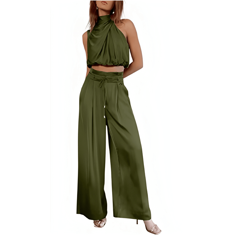 Tvådelad Damkostym | Sommarset med Ärmlös Crop Top | Avslappnad & Trendig | Polyester