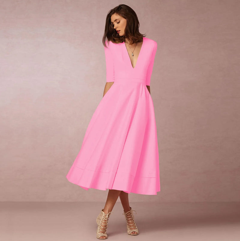Dam Klänning | Elegant Prinsessstil | Ärmlös & Tidlös Siluett | Polyester
