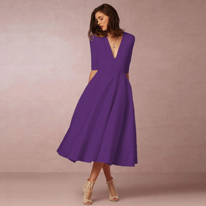 Dam Klänning | Elegant Prinsessstil | Ärmlös & Tidlös Siluett | Polyester