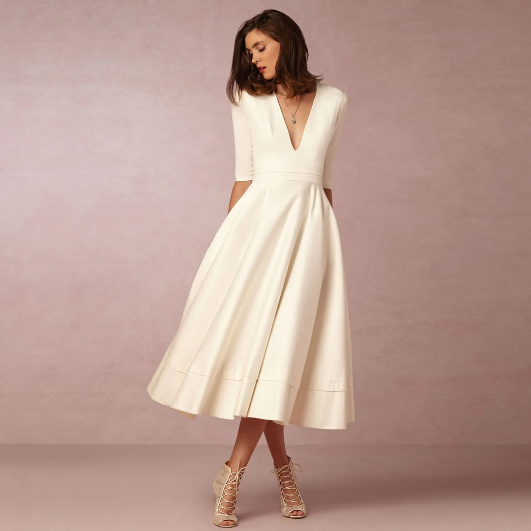 Dam Klänning | Elegant Prinsessstil | Ärmlös &amp; Tidlös Siluett | Polyester