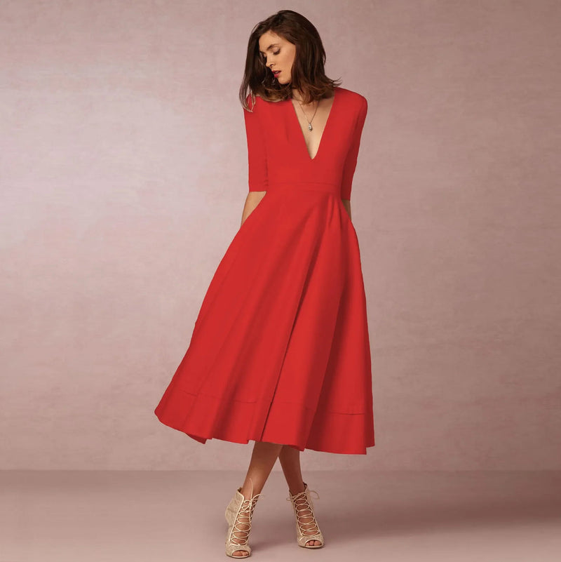 Dam Klänning | Elegant Prinsessstil | Ärmlös & Tidlös Siluett | Polyester