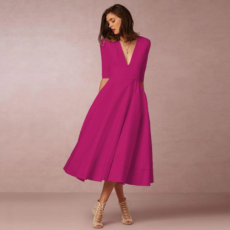 Dam Klänning | Elegant Prinsessstil | Ärmlös & Tidlös Siluett | Polyester