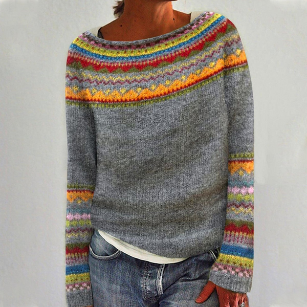 Dam Tröja | Vintage & Mysig | Varm Rund Hals | Premium Ullblandning