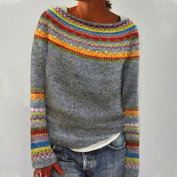 Dam Tröja | Vintage & Mysig | Varm Rund Hals | Premium Ullblandning