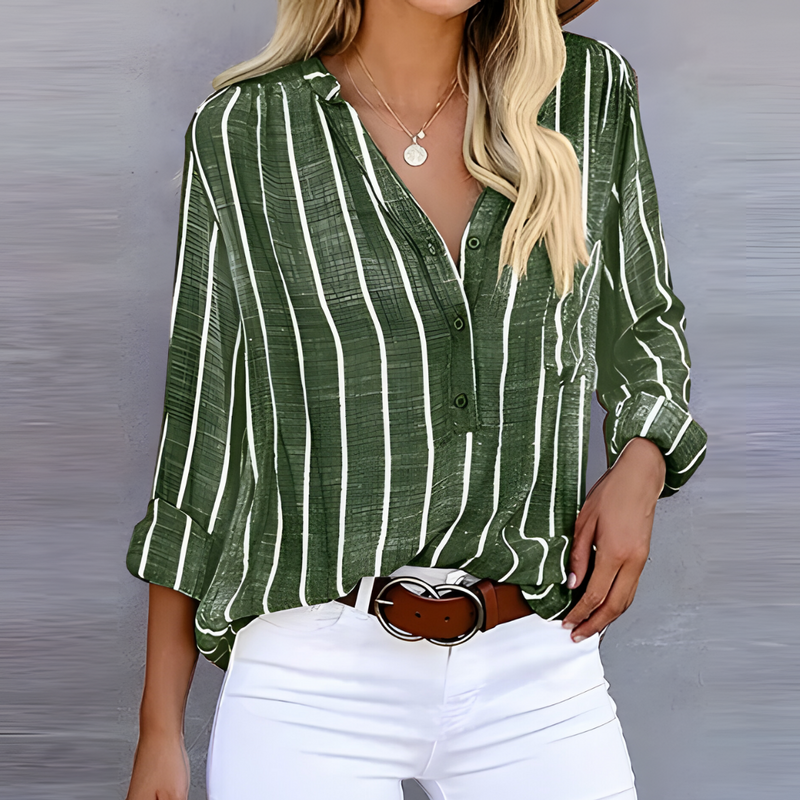 Randig Blus för Dam | Trendig & Flödande | Långärmad | Polyester