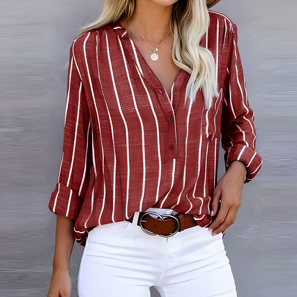 Randig Blus för Dam | Trendig & Flödande | Långärmad | Polyester