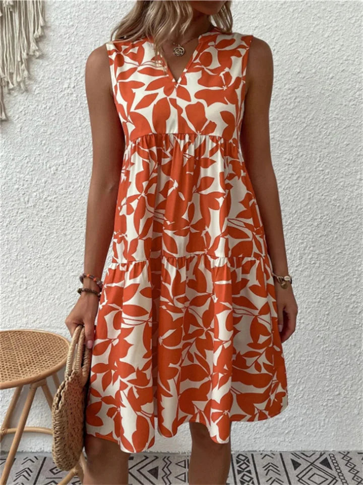 Sommarklänning för Dam | Elegant A-Linjeform | Blommönster & Lätt Tyg | Polyester