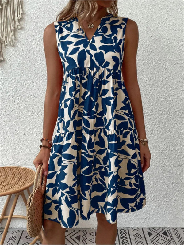 Sommarklänning för Dam | Elegant A-Linjeform | Blommönster & Lätt Tyg | Polyester