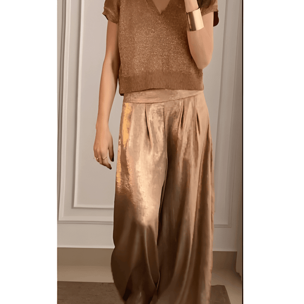 Dambyxa | Hög Midja Vida Ben | Metallisk Look & Bekväm Passform | Polyester