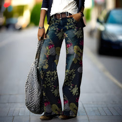 Dambyxa Casual | Retro Blommönster | Vida Ben med Fickor | Sommarstil