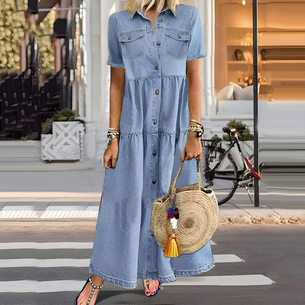 Maxiklänning Dam | V-Ringning Boho Stil | Hög Midja & Lös Passform | Polyester