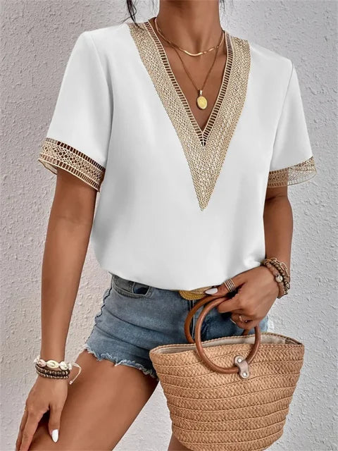 Sommartopp Dam | Elegant V-ringning | Figursmickrande Passform | Mjuk & Lätt | Polyester