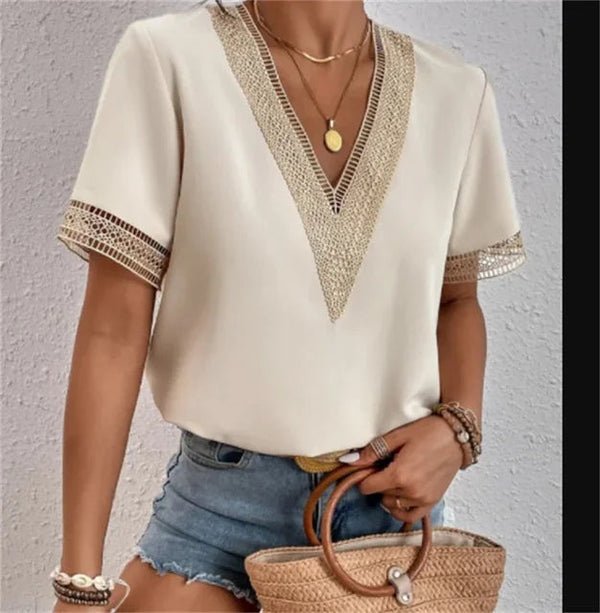 Sommartopp Dam | Elegant V-ringning | Figursmickrande Passform | Mjuk & Lätt | Polyester
