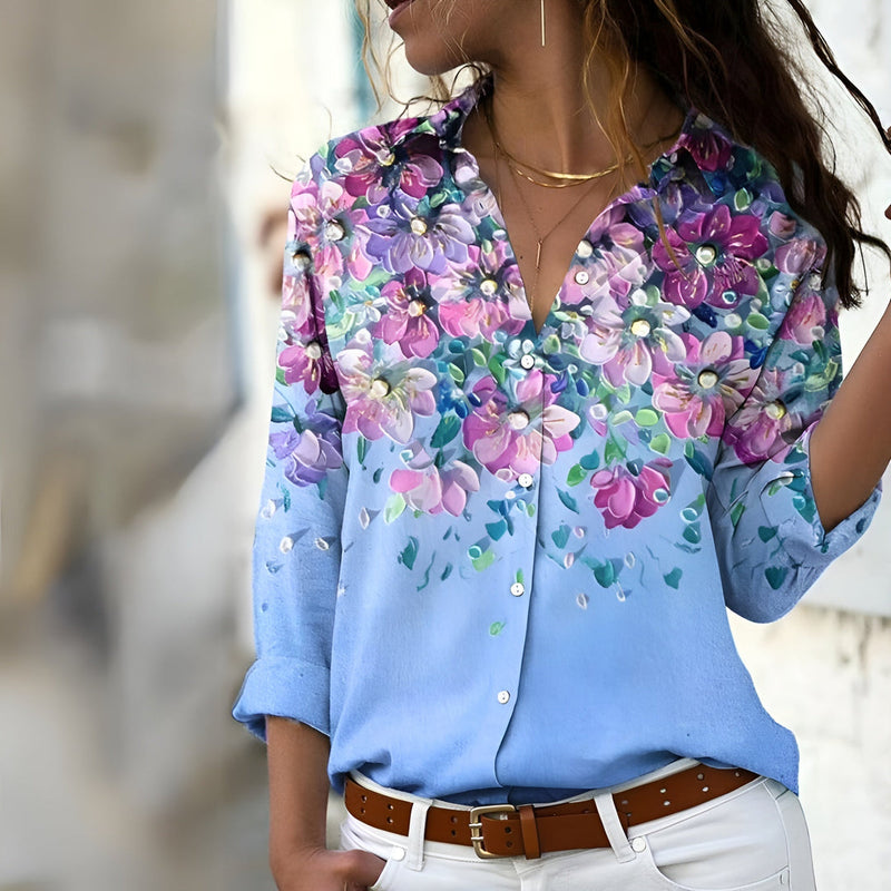 Mönstrad Blus Dam | Avslappnad Passform | Modern Elegans | Polyester