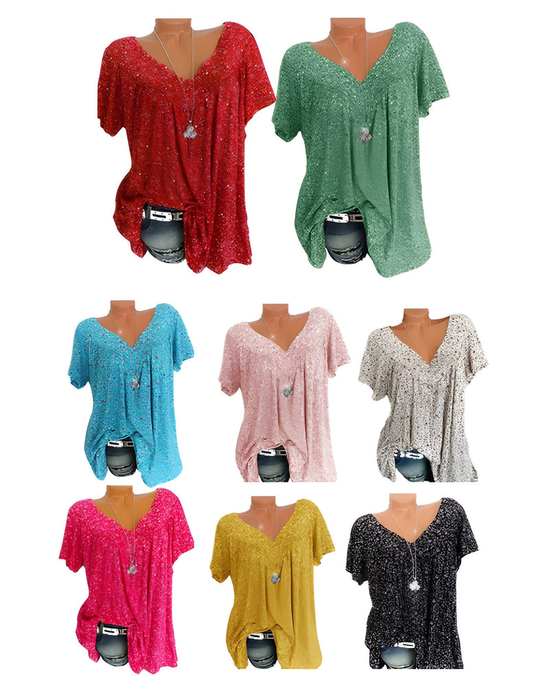 Blus för Dam | Mjuk & Andningsbar | V-ringning & Korta Ärmar | Polyester