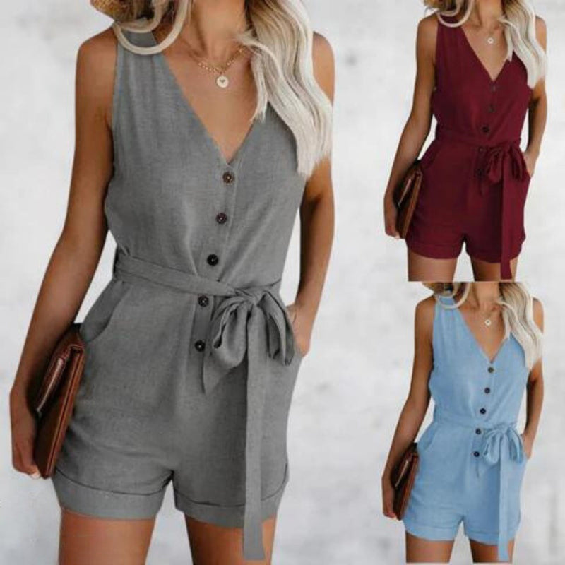 Kort Jumpsuit Dam | Ärmös & Stilren | Bekväm Sommarpassform | Polyester