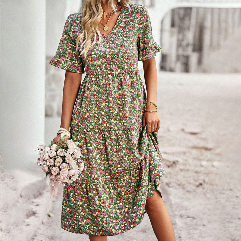 Klänning Dam | Blommig Midi | Andningsbar & Elegant | Polyester
