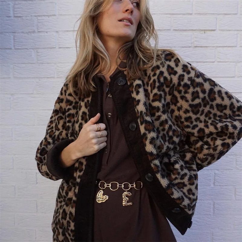 Leopardmönstrad Jacka Dam | Bekväm Passform | Mångsidig O-ringad Design | Polyester