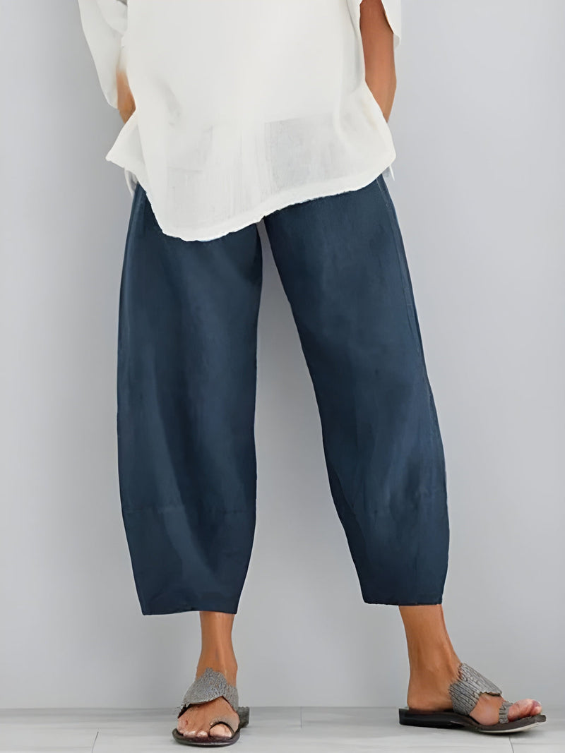 Byxa Dam | Vida Ben i Avslappnad Stil | Blandade Fickor & Rak Passform | Bomstickad struktur-Polyester
