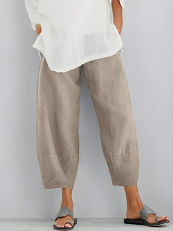 Byxa Dam | Vida Ben i Avslappnad Stil | Blandade Fickor & Rak Passform | Bomstickad struktur-Polyester