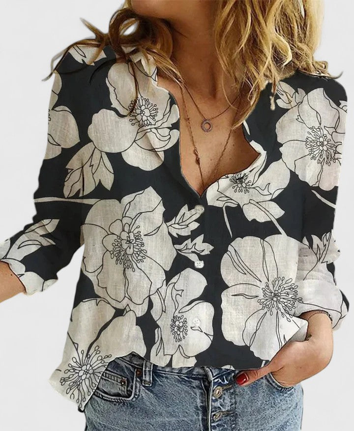 Dams Blus | Blommig | V-ringad | Sommar