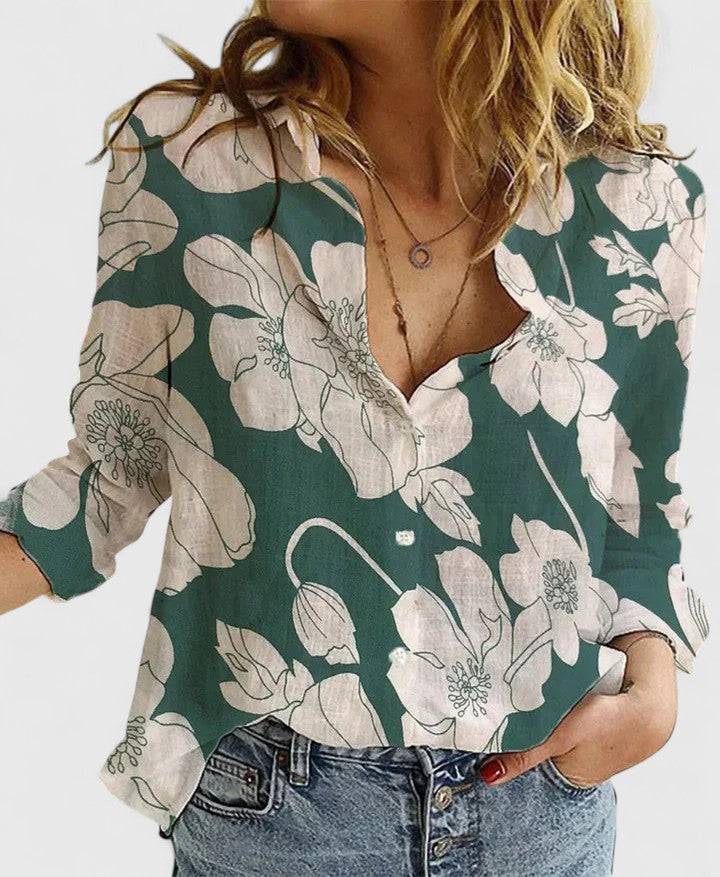 Dams Blus | Blommig | V-ringad | Sommar
