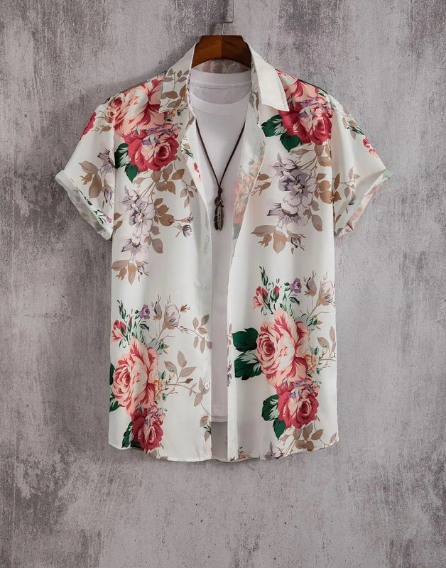 Herr Skjorta | Flamingo Tryck | Tropisk Stil | Sommar