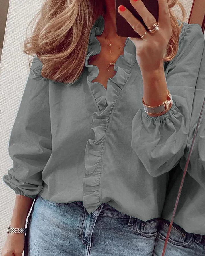 Dam Blus | Trendig Volang | Knappdetalj | Sommar
