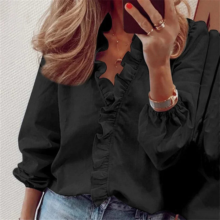 Dam Blus | Trendig Volang | Knappdetalj | Sommar