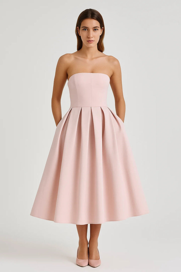 Dam Klänning | Elegant | Strapless | Plisserad Kjol | Sommar