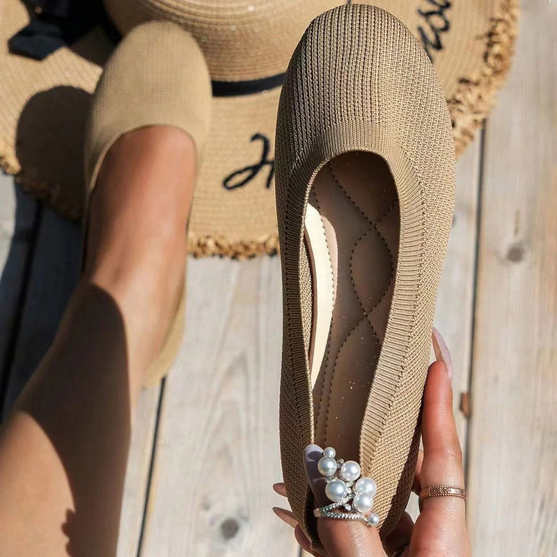 Damskor | Lätta & Andas | Stickade Ballerina Loafers | Enfärgade Slip-on Flats
