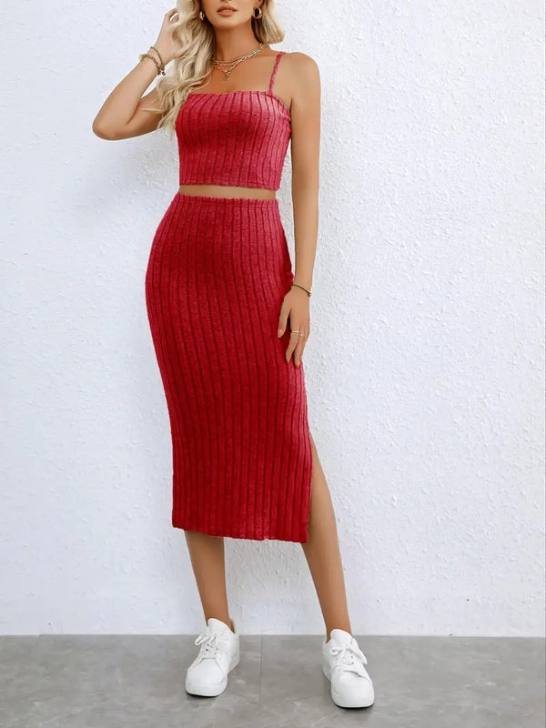 Set för kvinnor | Ribbad & Tight | Cami Top & Bodycon Kjol
