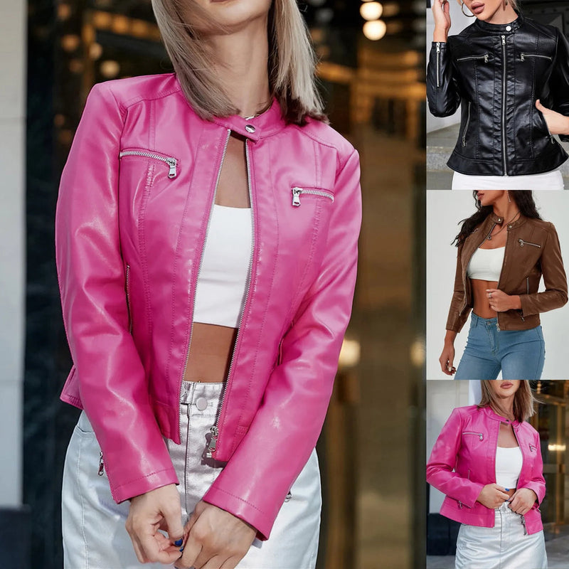 Damjacka i bikerstil | Slim Fit | PU-läder | Dragkedja och fickor