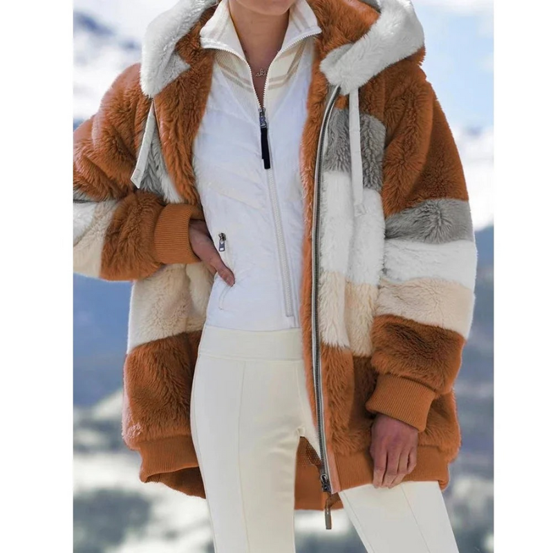 Vinterjacka Dam | Oversize Plüschjacka | Huva