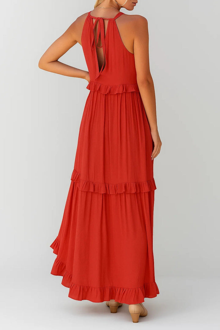 Dam Klänning | Maxi Elegant | Ärmlös Met Volang | Sommar