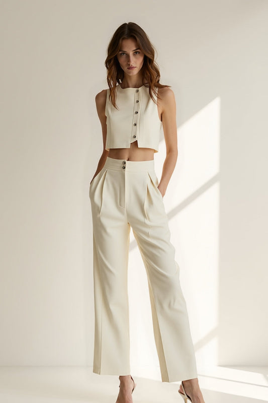 Dam Set | Ärmlös Design | Vida Byxor | Sommar
