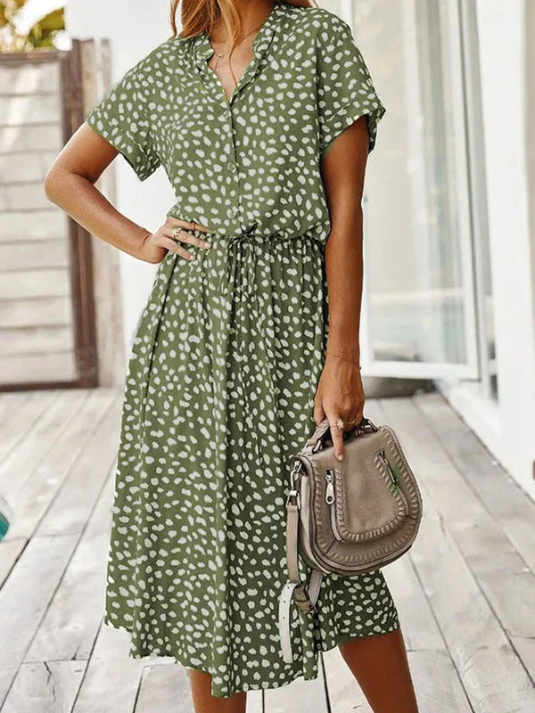 Sommarklänning för Dam | Vintage A-linje med Bältdetalj | Andningsbar & Smickrande | Polyester