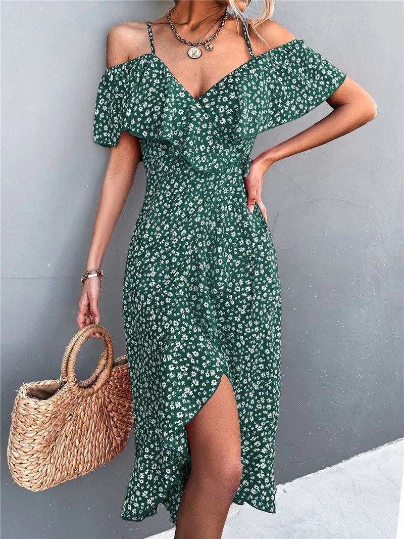 Maxiklänning för kvinnor | Boho blommönster | Asymmetrisk & feminin