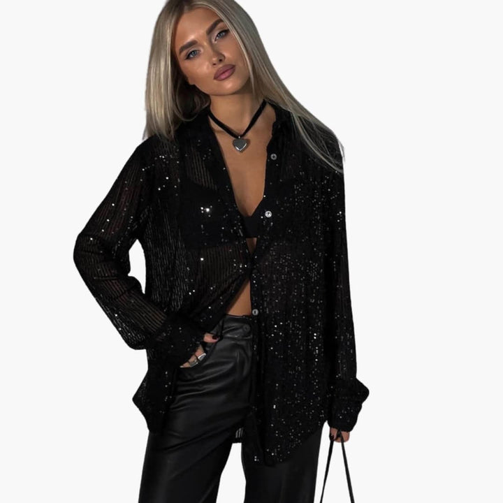 Dam Blus | Oversized | Med Knappar | Fest