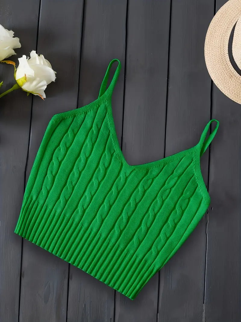 Damtop | Stickad Cami Crop Top | Mjuk & Mångsidig för Sommar & Alla Hjärtans Dag