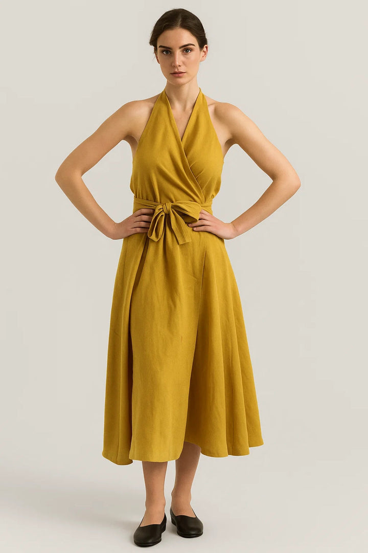 Dam Klänning | Elegant | Halterneck Met Strikband | Sommar