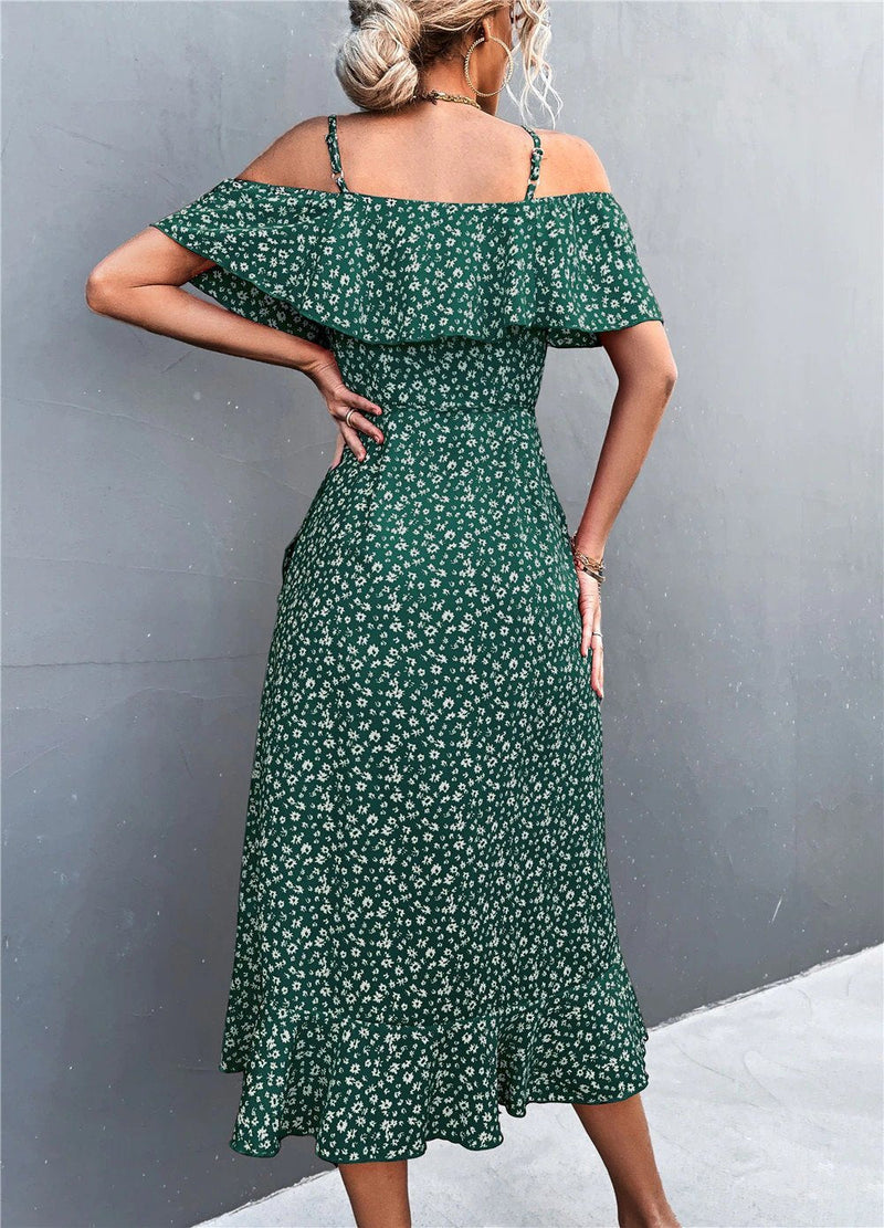 Maxiklänning för kvinnor | Boho blommönster | Asymmetrisk & feminin
