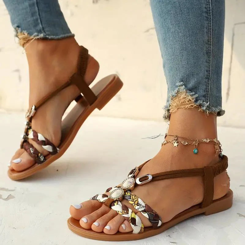 Kvinnor Sandaler | Boho Sommarstil | Mjuk Sula & Låg Kilklack | Blommig Design
